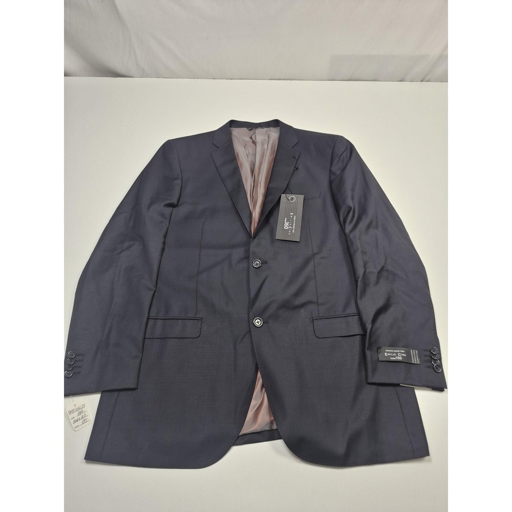 Emilio Ciro Suit Jacket Mens 44 Long Navy Wool Turbo 160 2 Button Blazer NWT